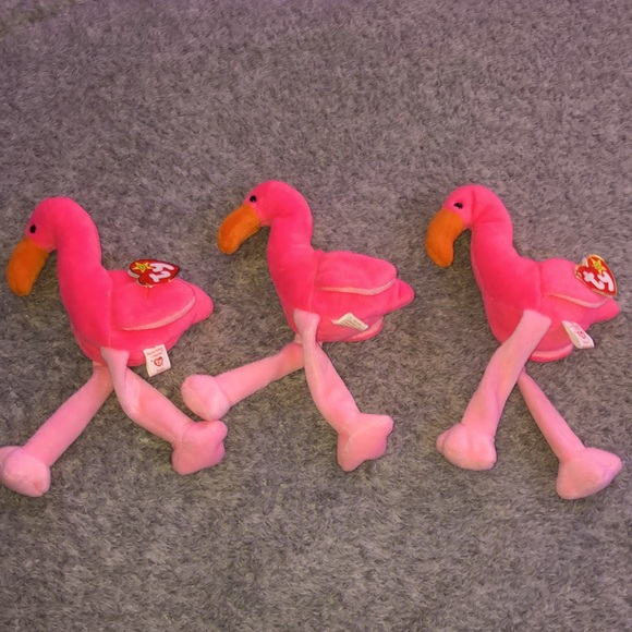 3 PACK: “Pinky The Flamingo” Collectible Beanie Babies - Picture 2 of 16